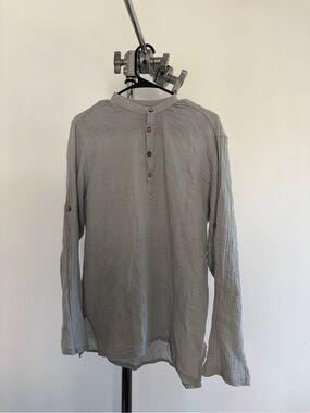 Selcuk Efes Men's Long-Sleeve Henley in Light Gray